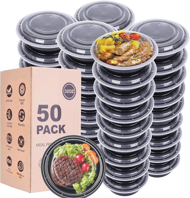 Meal Prep Containers with Lids - 50Pack 32OZ Meal Bowls, Round To Go Containers, BPA-Free, Freezer & Dishwasher Safe —
