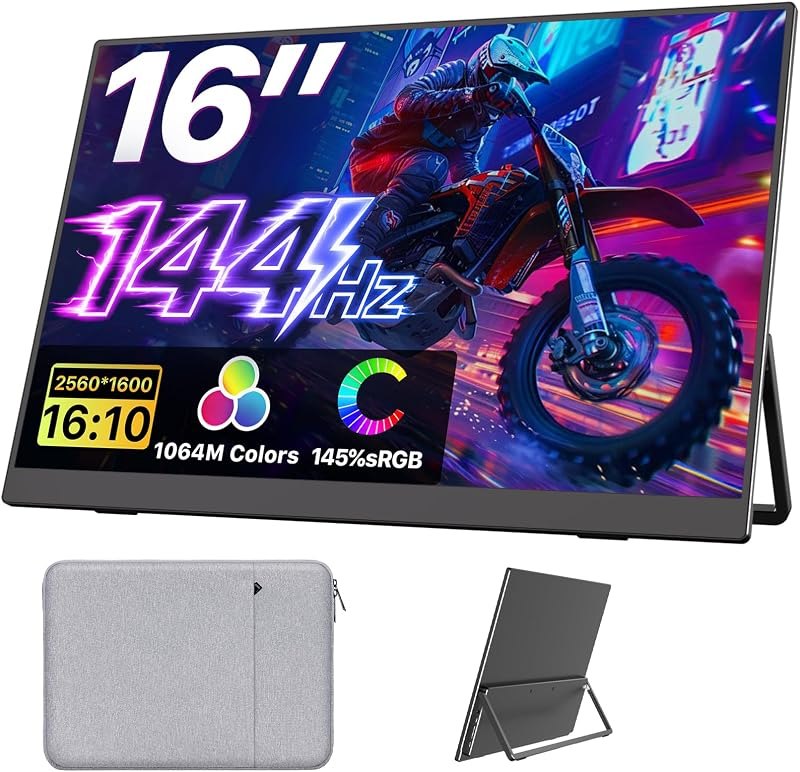 Upperizon Portable Monitor 16 inch 2K QHD 2560X1600 145% sRGB, 144Hz USB-C, 120Hz HDMI, Travel Monitor for Laptop