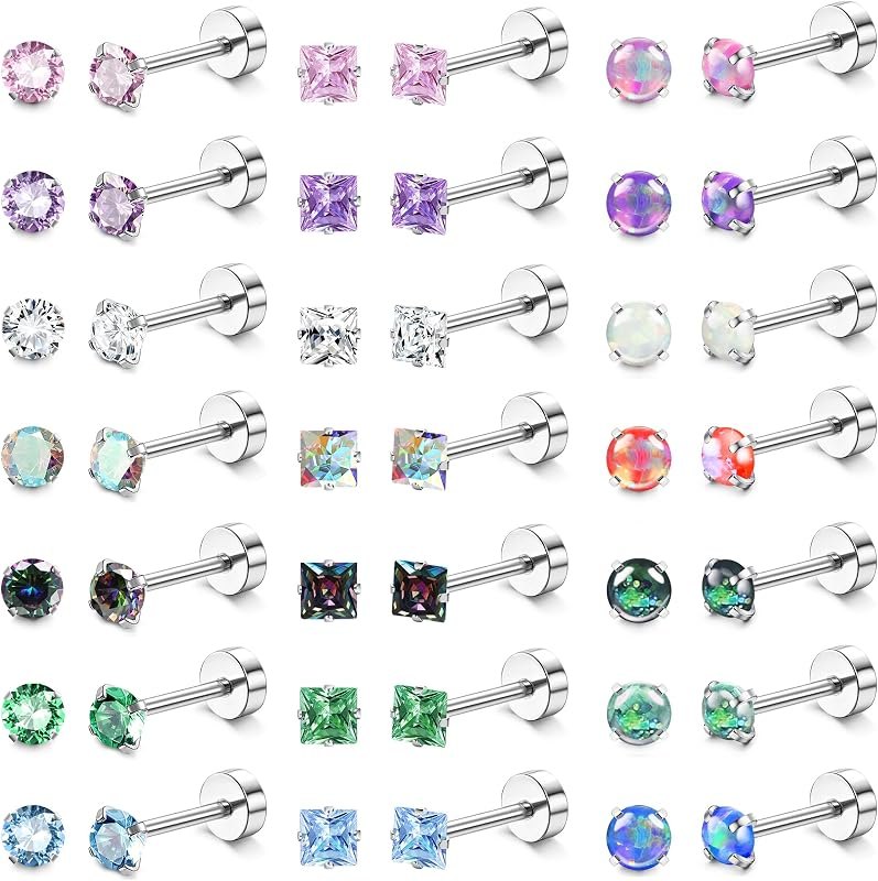 21 Pairs Hypoallergenic Stainless Steel Flat Back Stud Earrings for Women — best screw back stud earrings for screw
