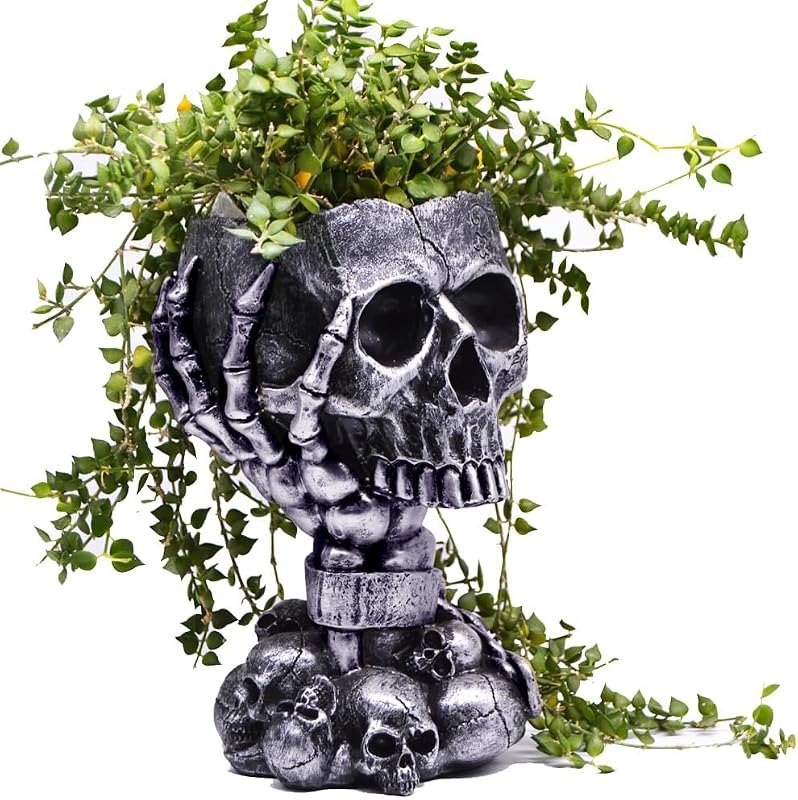 Skull Planter, Gothic Planters for Halloween Decorations Indoor/Outdoor Plants, Goth Flower Pots, Plant Pots, Skull