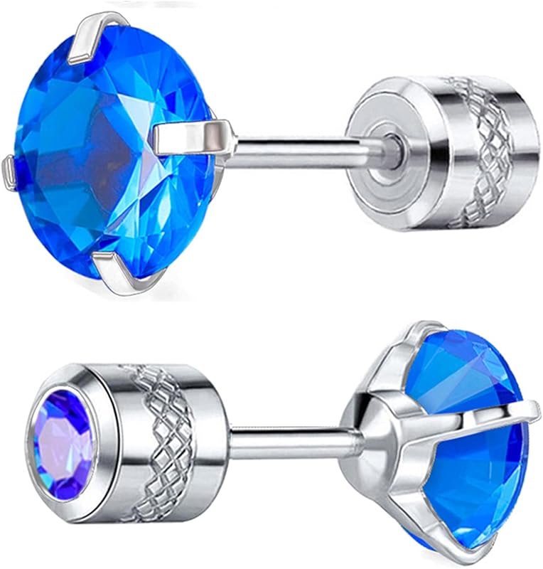 Titanium Earrings for Sensitive Ears, Pairs of Screw Back Hypoallergenic Surgical Grade Titanium Cubic Zirconia Stud