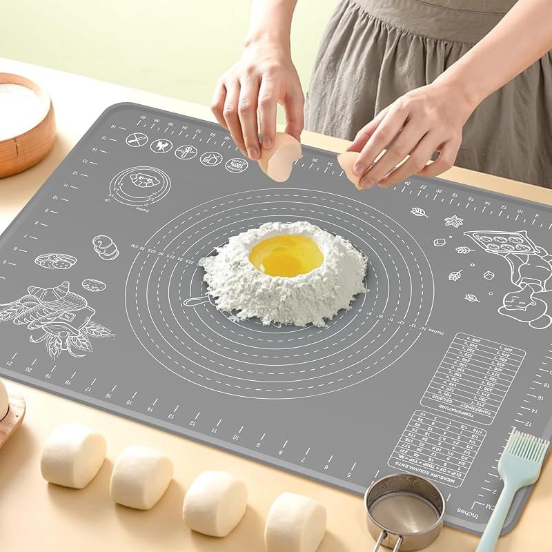 Silicone Baking Mat 32x24 inch, Extra Thick Non-stick Pastry Mat with Measurements and Edge Heightening, Food Grade