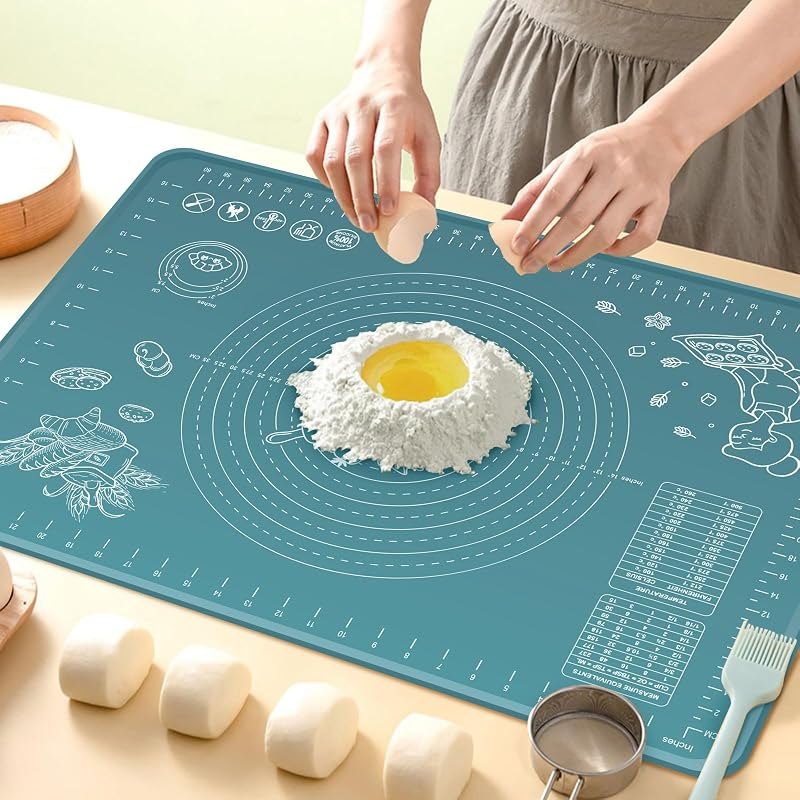 Silicone Pastry Mat 32" x 24" Extra Thick Non Stick Baking Mat with Measurements and Edge Heightening, Food Grade