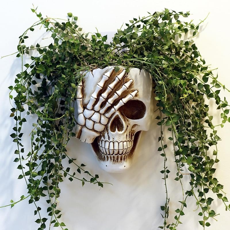 Skull Wall Planter for Home Décor, Resin Skeleton Gothic Planter for Indoor Outdoor Plants Decorations, White Hanging