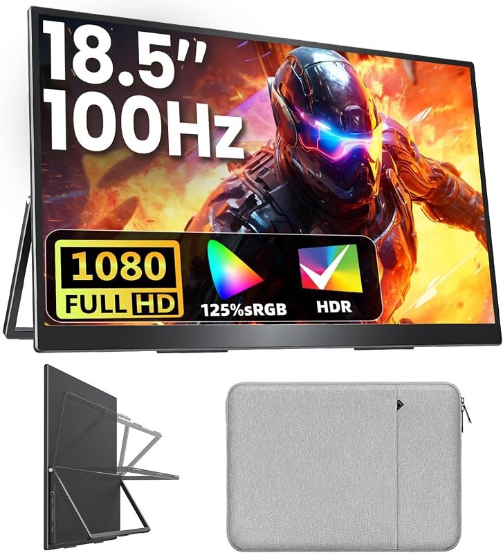 Upperizon Portable Monitor 18.5 inch FHD 125% sRGB 100Hz IPS HDR HDMI USB-C Travel Monitor for Laptop MacBook PC