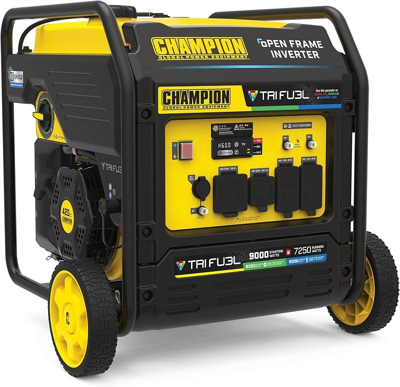 Champion 9000-Watt Electric Start Tri Fuel Open Frame Inverter Generator — off propane generator for off propane