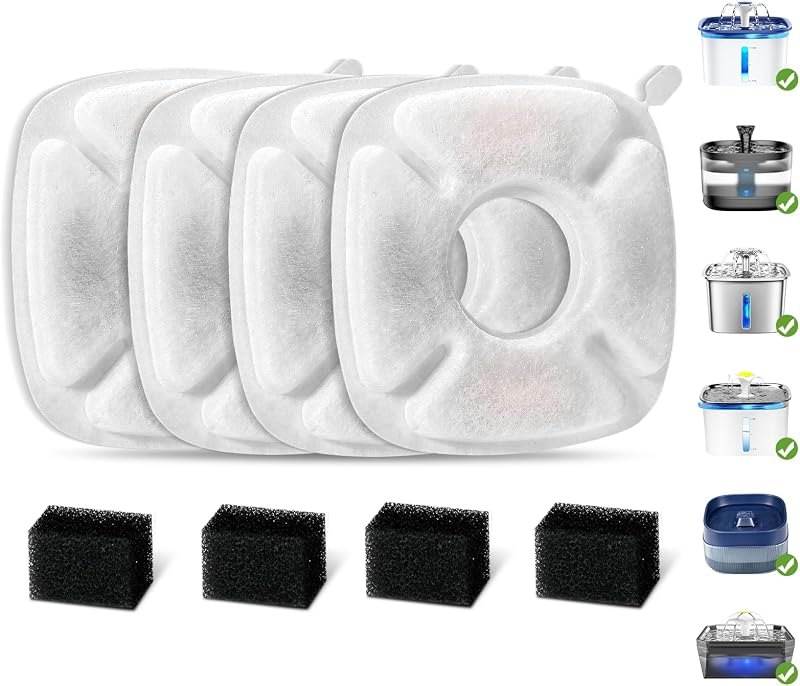 8 Pcs Cat Fountain Replacement Filters for Veken 95Oz/2.8L Automatic Pet Fountain and Stainless Steel Cat Water