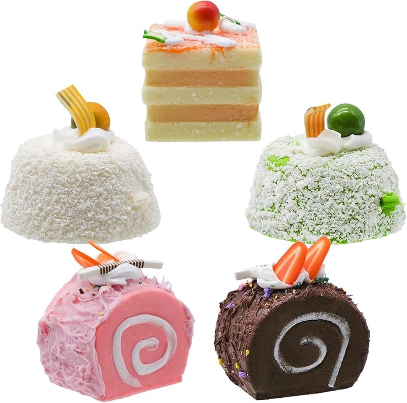 5 PCS Artificial Cupcake for Display, Realistic Cute Fake Cake, Faux Dessert with Fragrance, Roll Cake Model for