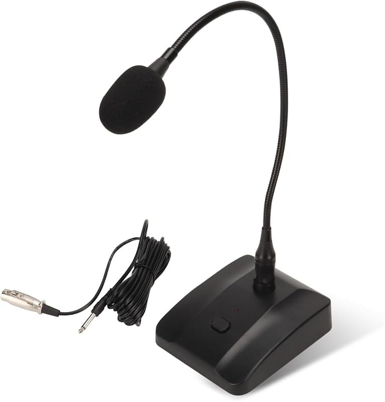 Gooseneck Microphone, 6.35mm Wired Microphone Gooseneck Condenser Microphone Desktop Microphone with Mute Button