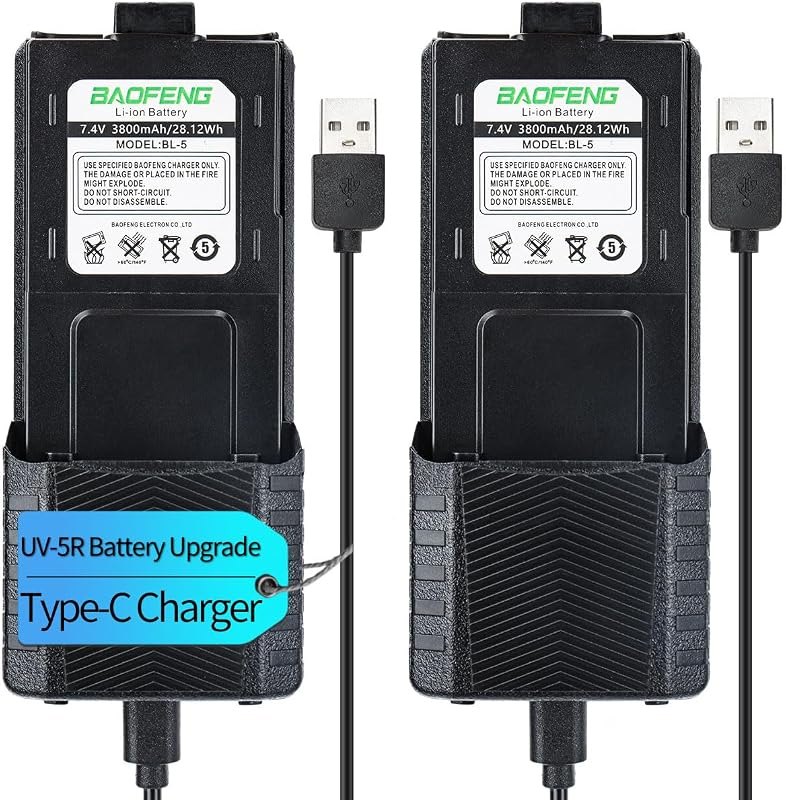 BAOFENG UV-5R Battery 3800mAh USB-C Charging Extended High Capacity Ham Radio Battery UV5R BF-F8HP UV-5R Series Radios