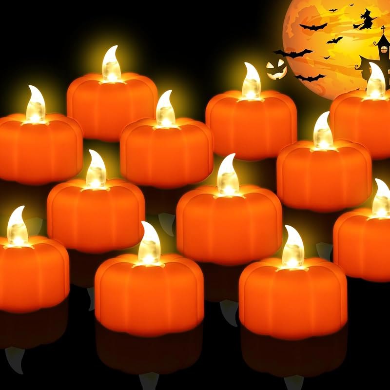 12 Pack Halloween Decorations Indoor Pumpkin Tea Lights Fall Table decor — halloween pumpkin lantern for halloween