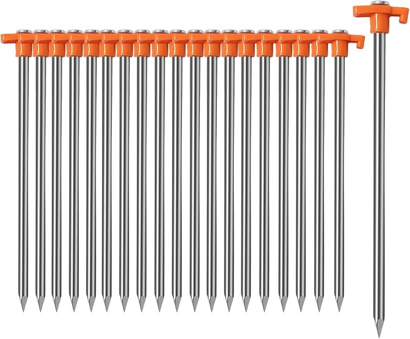 Cheardia 20 Pack Tent Stakes Heavy Duty, 9.75 Inch Yard Stakes Non-Rust Metal Tent Pegs Ground Stakes Tent Spikes for