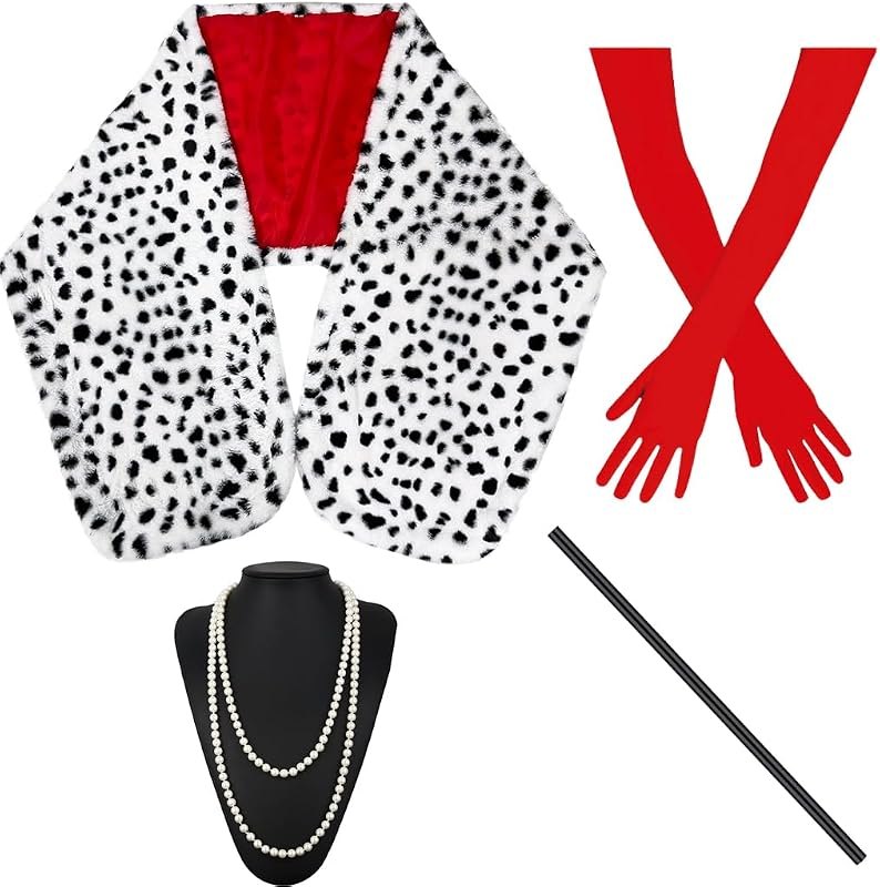 4 Pieces Black White Stole for Halloween Women Cosplay Costume Set — Villain Costume Accessory for villain costume