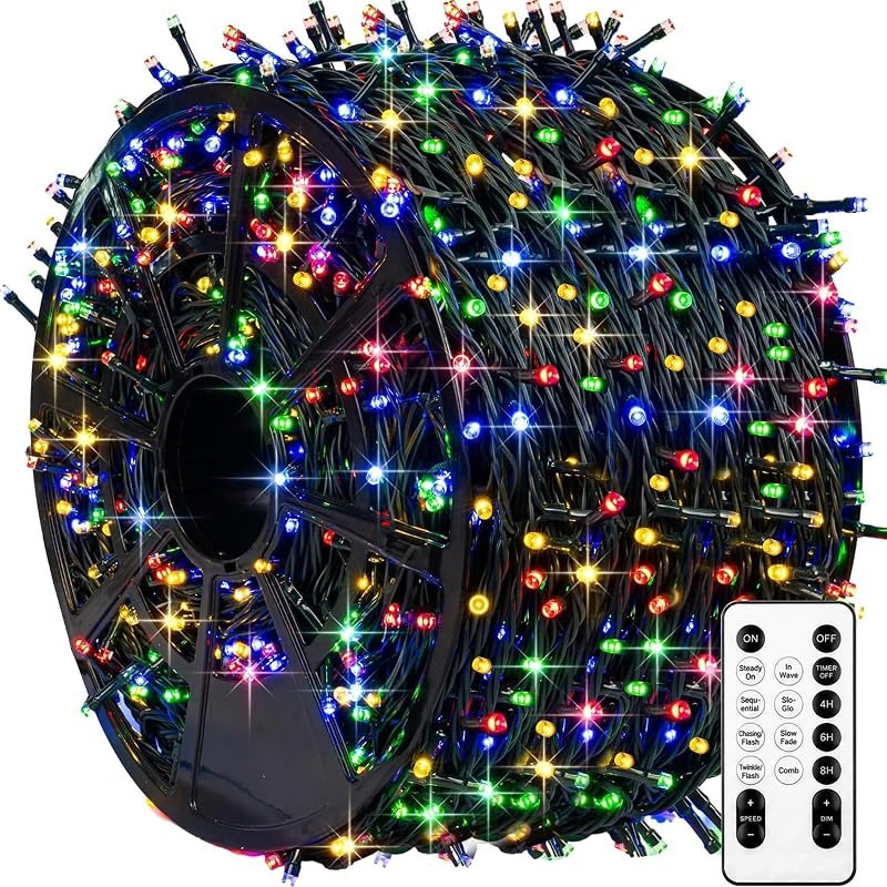 TW SHINE 1000 LED Christmas Lights, 328FT Christmas Tree Lights Outdoor Plug in with 8 Modes, Remote Waterproof Xmas