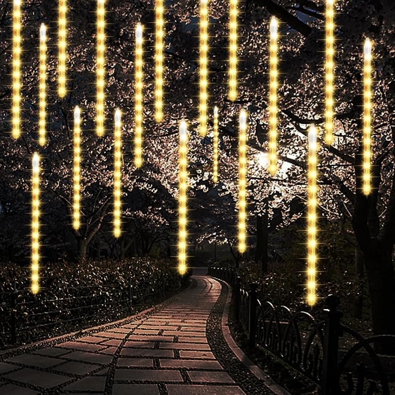 LJLNION 24 Tubes Meteor Shower Lights, Outdoor Icicles Christmas Decor, 12 Inch 864 LED Snow Falling Connectable