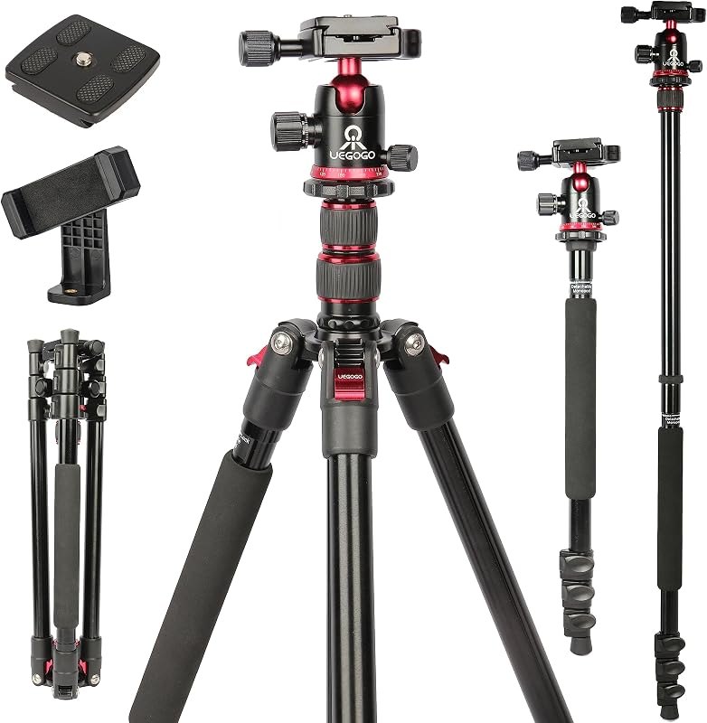 77" Camera Tripod,Foldable Lightweight Aluminum Tripod & Monopod with 360 Degree Ball Head Load Capacity 8kg/17.6lbs
