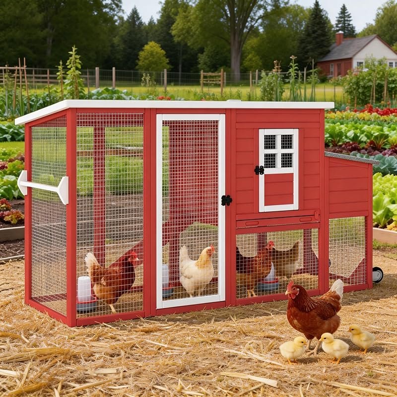 PetsCosset 75" Wooden Chicken Coop with Run and Wheels for 1 — chicken coop ramp for chicken coop ramp