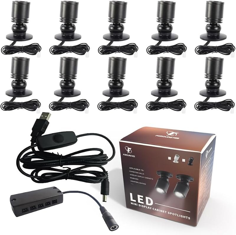 10 Lights Dimmable LED Cabinet Lights USB 5V Downlight for Model Display Counter Wine Garage Kit Exhibition Case Shelf