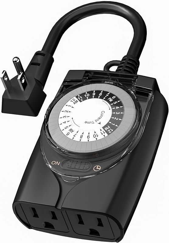 HBN Outdoor Timer Outlet Waterproof, 24 Hour Mechanical Light Timers for Electrical Outlets Outdoor Weatherproof, 2