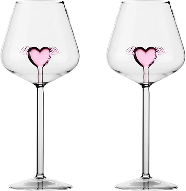 17oz Crystal Red Wine Glasses set of 2 Romantic Heart Shaped Wine Glasses Creative Cocktail Drinking Glasses Unique