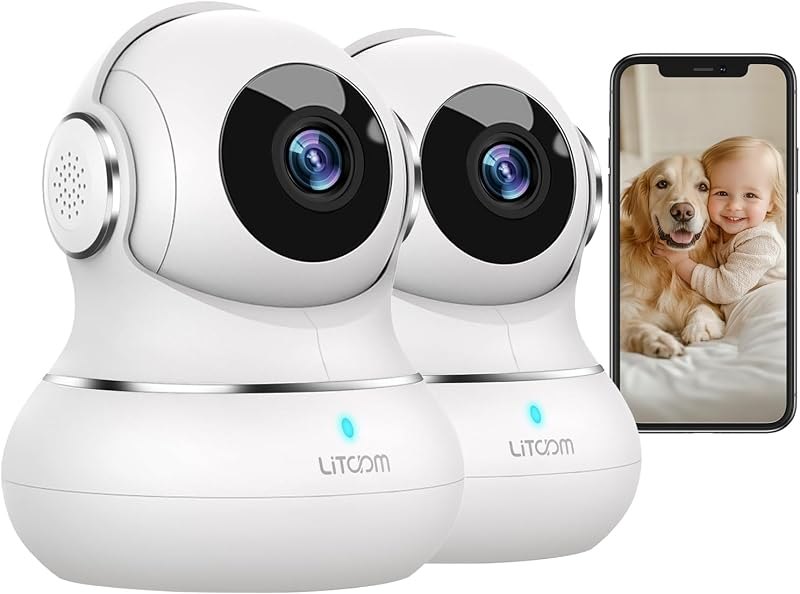 litokam 360 Cameras for Home Security 2K, 2 Pack Indoor Security Camera for Baby/Pet/Nanny with Night Vision, 2.4 GHz