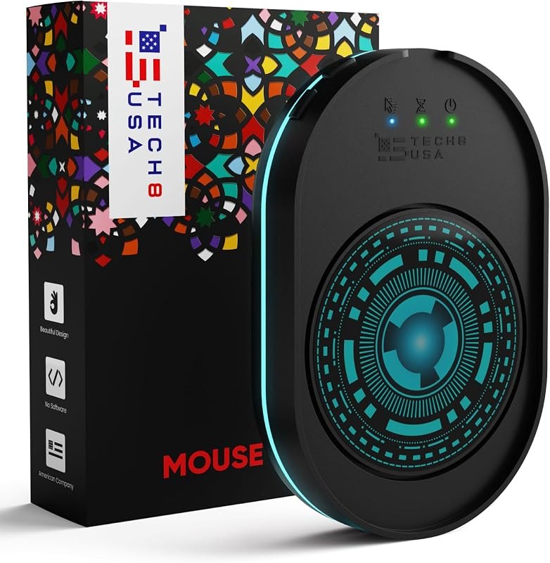 TECH8 USA Undetectable Mouse Mover Jiggler with Ambient Glow Ring and Hologram Disc for Laptops, PC, No Software