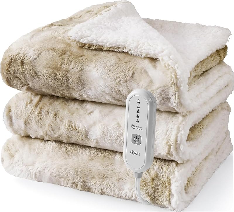 Heated Blanket Full Size,Faux Fur Electric Blanket 72x84Inch,Beige — single electric blanket for single electric blanket