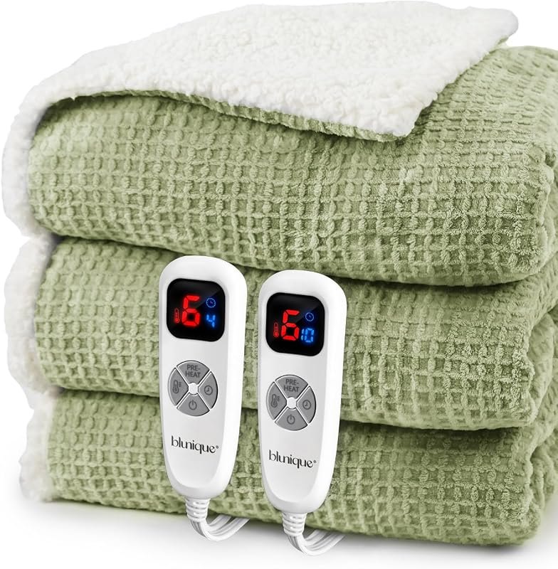 Heated Blanket Queen Size, Electric Blanket Queen Dual Control Fast Heating & Washable Blankets with 6 Heating Levels