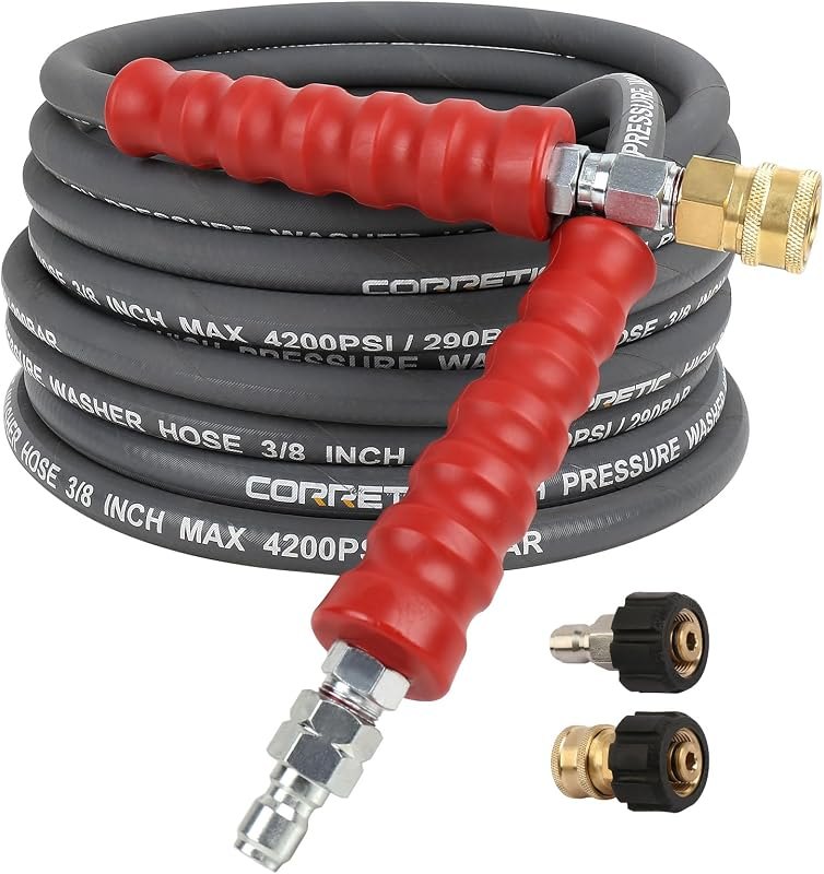 3/8" Pressure Washer Hose for Cold and Hot Water, 4200psi Power Washer Hose with Kink Free Swivel Quick Connect, Steel