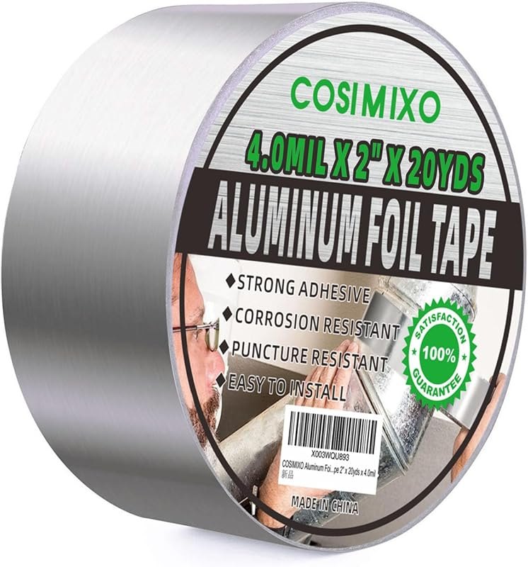 COSIMIXO Silver Aluminum Foil Duct Tape 4.0mil x 2 Inches x 20Yards,Heavy Duty,High Temperature Sealing and