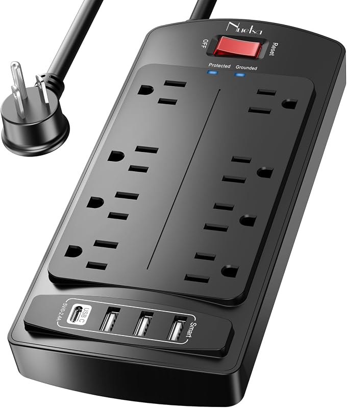 10 Feet Surge Protector Power Strip - Nuetsa Extension Cord with 8 Outlets and 4 USB Ports, Flat Plug, 2700 Joules
