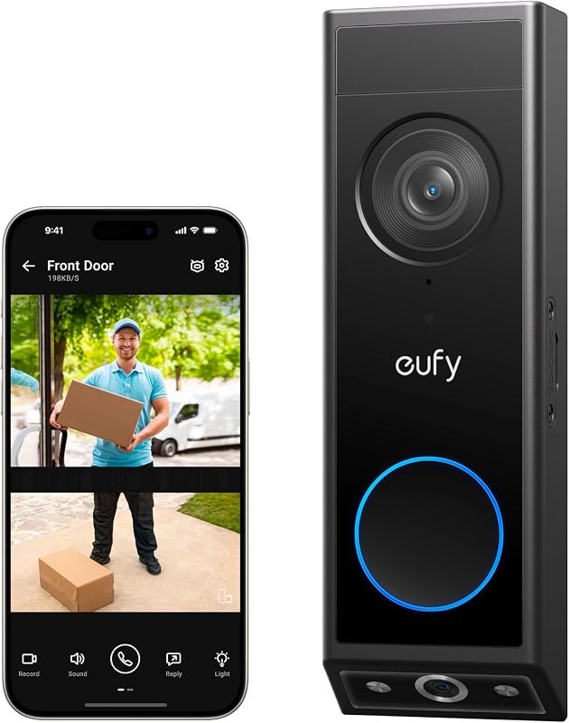 eufy Security Video Doorbell E340, Dual Cameras, 2K FHD, No Subscription — best solar powered video doorbell for solar