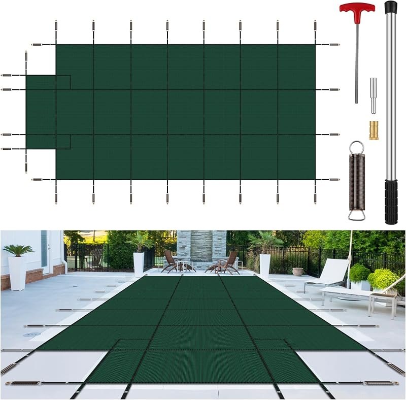 Pool Safety Cover Fits Rectangle Swimming Pool with Step, Mesh High Strength Solid inground Pool Cover,Winter Pool