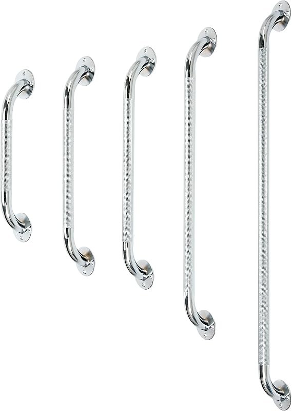 VMS Knurled Safety Grab Bar, 12”, Chrome — tub bench with grab bar for tub bench grab bar