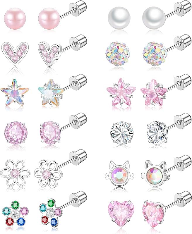 Surgical Steel Screw Back Earrings for Women Hypoallergenic Small Stud Earrings Flat Back Studs — surgical steel flat
