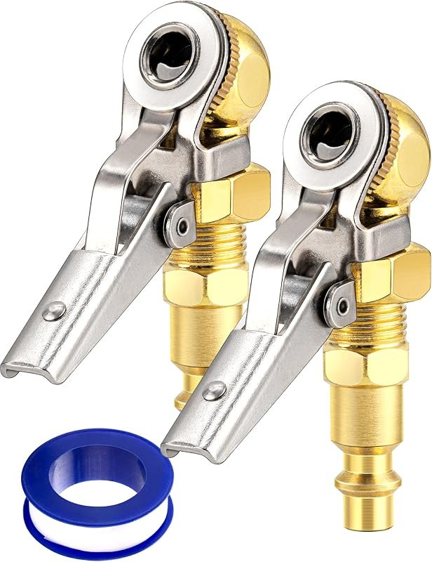 LUMITECO 2-Pack 1/4 Inch Female NPT Closed Ball Tire Inflator with Clip, Locking Quick Connect, Clip-On Air Chucks for