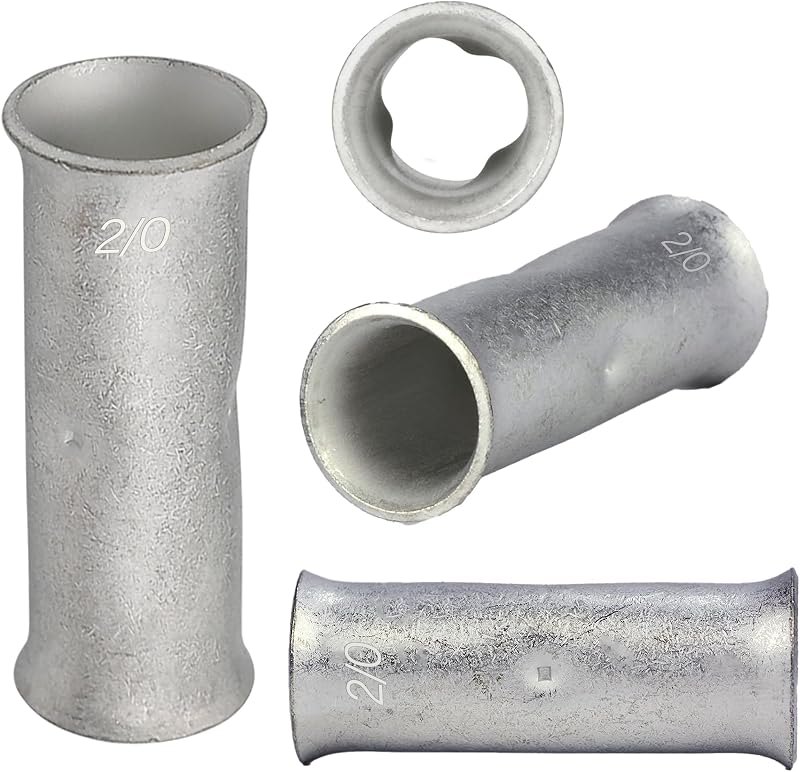 SVAAR 2/0 AWG Butt Splice Connectors, Non-Insulated Tinned Copper Flared — copper crimp terminals for copper crimp