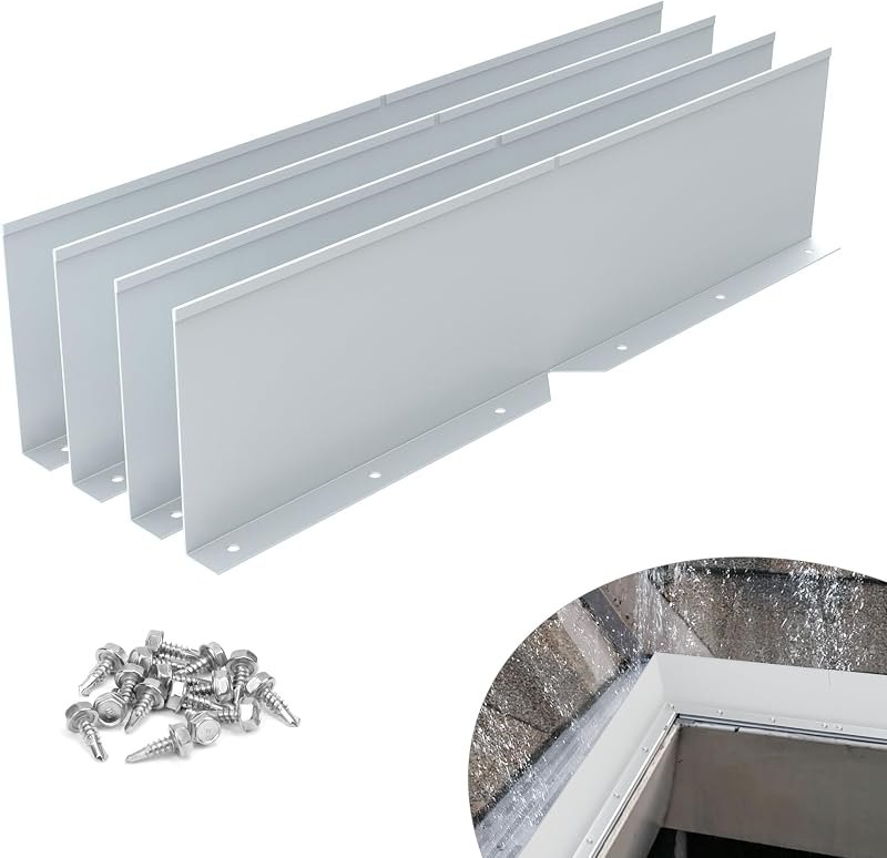 Flamorrow 4 Pack Aluminum Gutter Valley Splash Guards, Foldable Rainwater Roofing Gutter Guard with Screws, Bendable