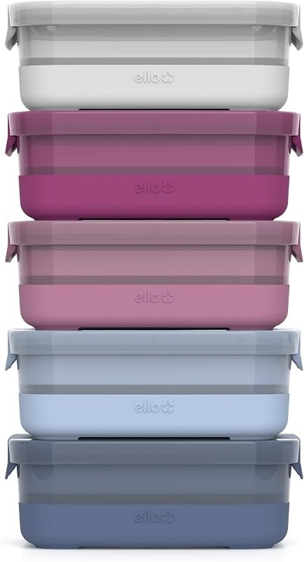 Ello 3.7 Cup Plastic Meal Prep Containers, 10 Pc, 5 Pack, Elderberry — 3 compartment meal prep containers for