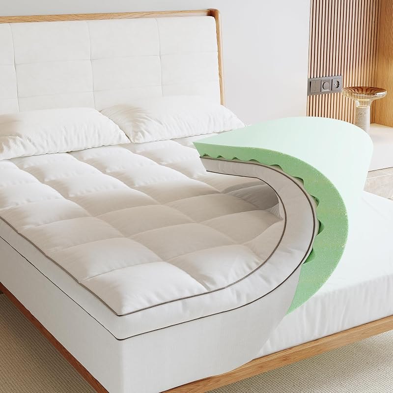 Lazyzizi Memory Foam Mattress Topper Twin, 4inch Dual Layer Cooling 2''Gel Green Tea Memory Foam & 2" PillowTop