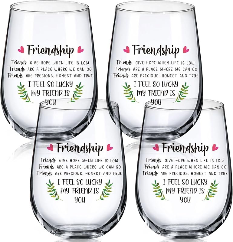 4 Pack 17oz Friendship Wine Glasses Friendsgiving Gifts — red wine glass set for red wine glass set