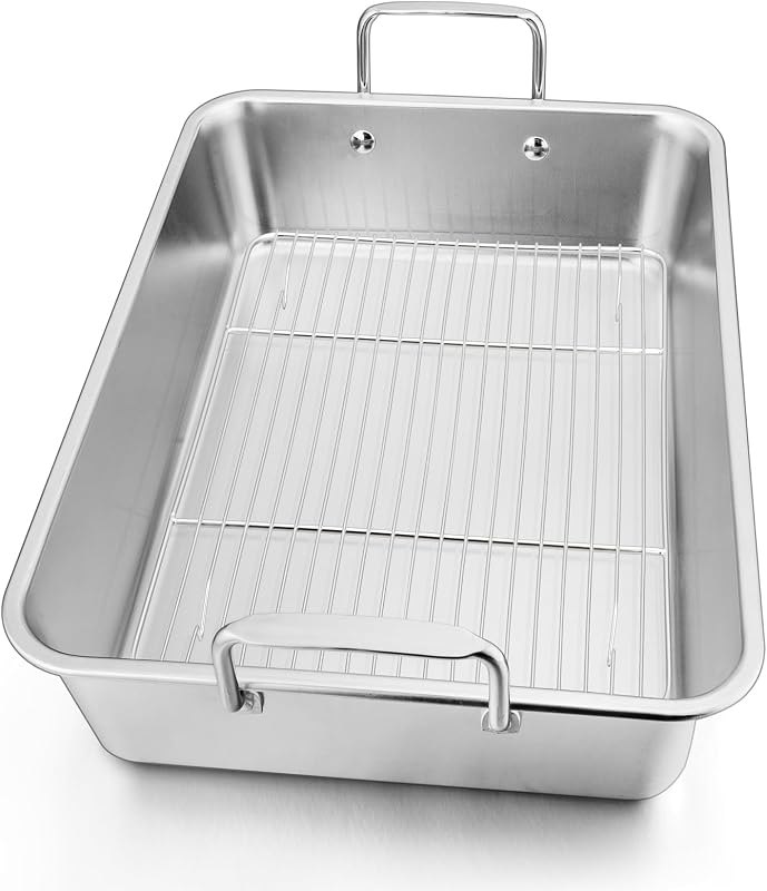 14 Inch Turkey Roasting Pan with Wire Rack, Oven Roaster Pan Tray