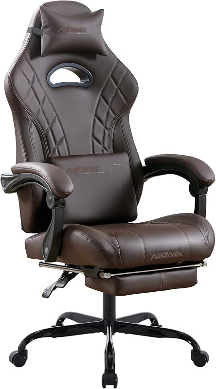 Gaming Chair with Footrest and Massage Lumbar Support, Ergonomic Computer Gamer Chair, Office Video Game Chairs with