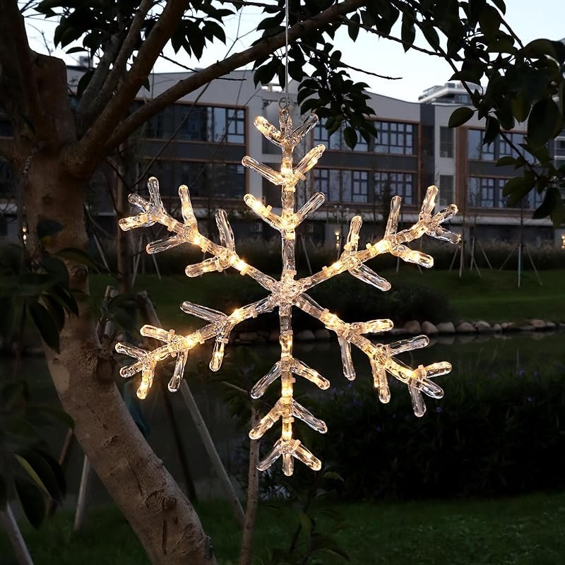 Mycznsyard LED Acrylic Christmas Snowflake Light 13.7 Inch 30 LED with 6 Hours Timer Battery Powered Hanging Light