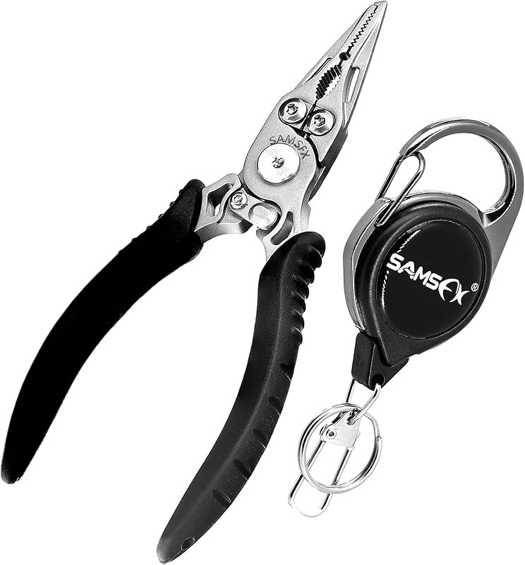 SAMSFX Mini Snap Split Ring Fishing Pliers with Retractors Combo, Scissors Braid Cutters, Lightweight Stainless Steel