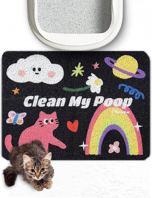 Lukamoo® Cute Cat Litter Mat (24''x16''), Large, for Kitty Litter & Cute Cat Litter Box, Clean My Poop — pets litter