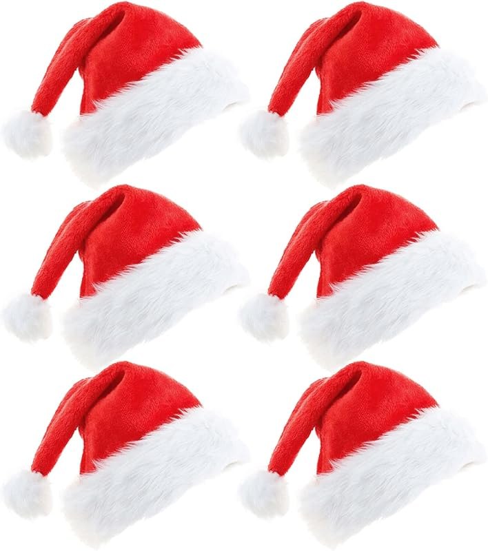 6 Packs Christmas Hats, Santa Hats Adult, Plush Xmas Holiday Hat for New Year Holiday, Unisex Adult Size — best new
