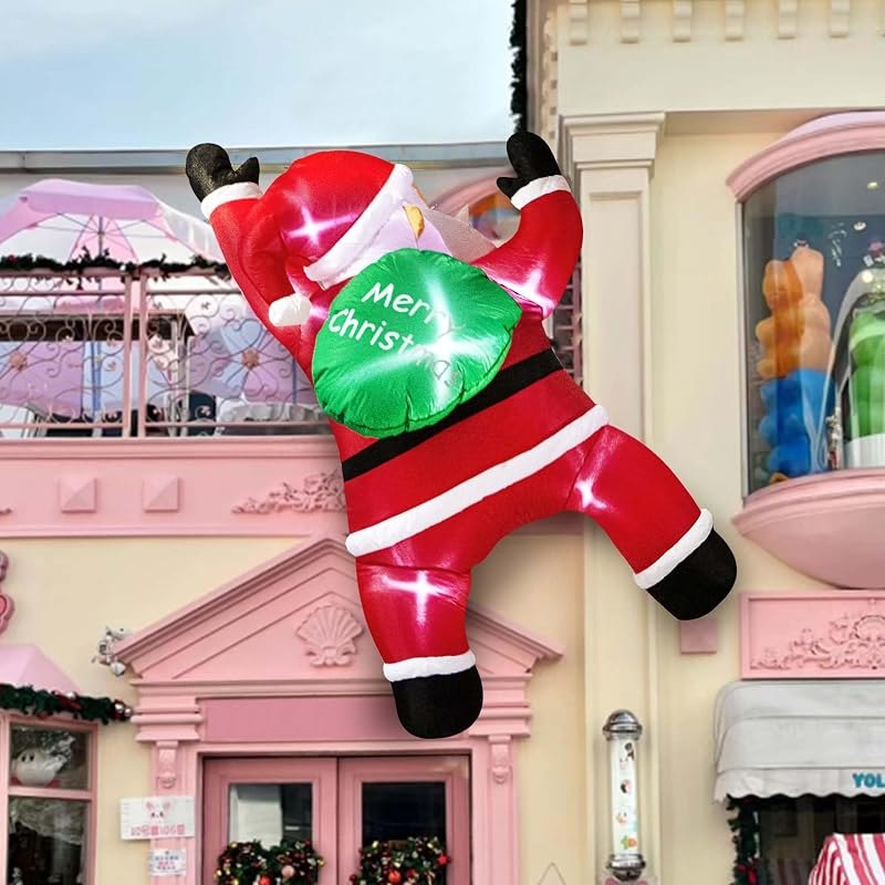 6FT Christmas Inflatables Outdoor Decorations Joy Hanging Santa Claus Gift Bag, Very Bright LED Lights Blow Up Giant