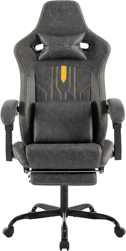 Gaming Chair with Footrest Ergonomic Computer Chair Massage Lumbar Cushion, Racing Video Game Chair Adjustable Rocker