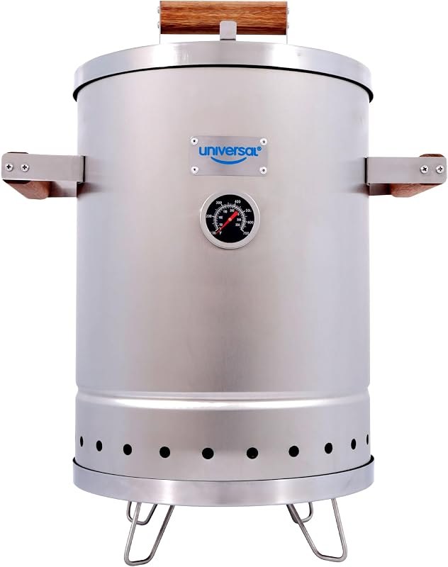 Universal Portable Barrel Smoker, 6-Pound Capacity, Compact Stainless Steel Vertical Charcoal Smoker with Thermometer